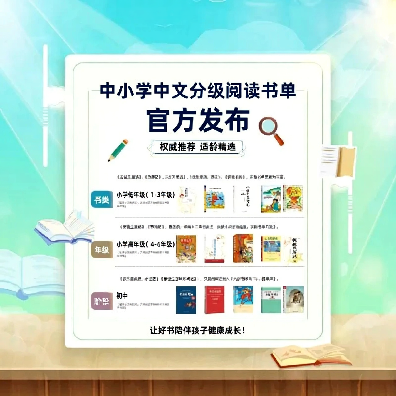 中小学生中文分级阅读书单官方发布