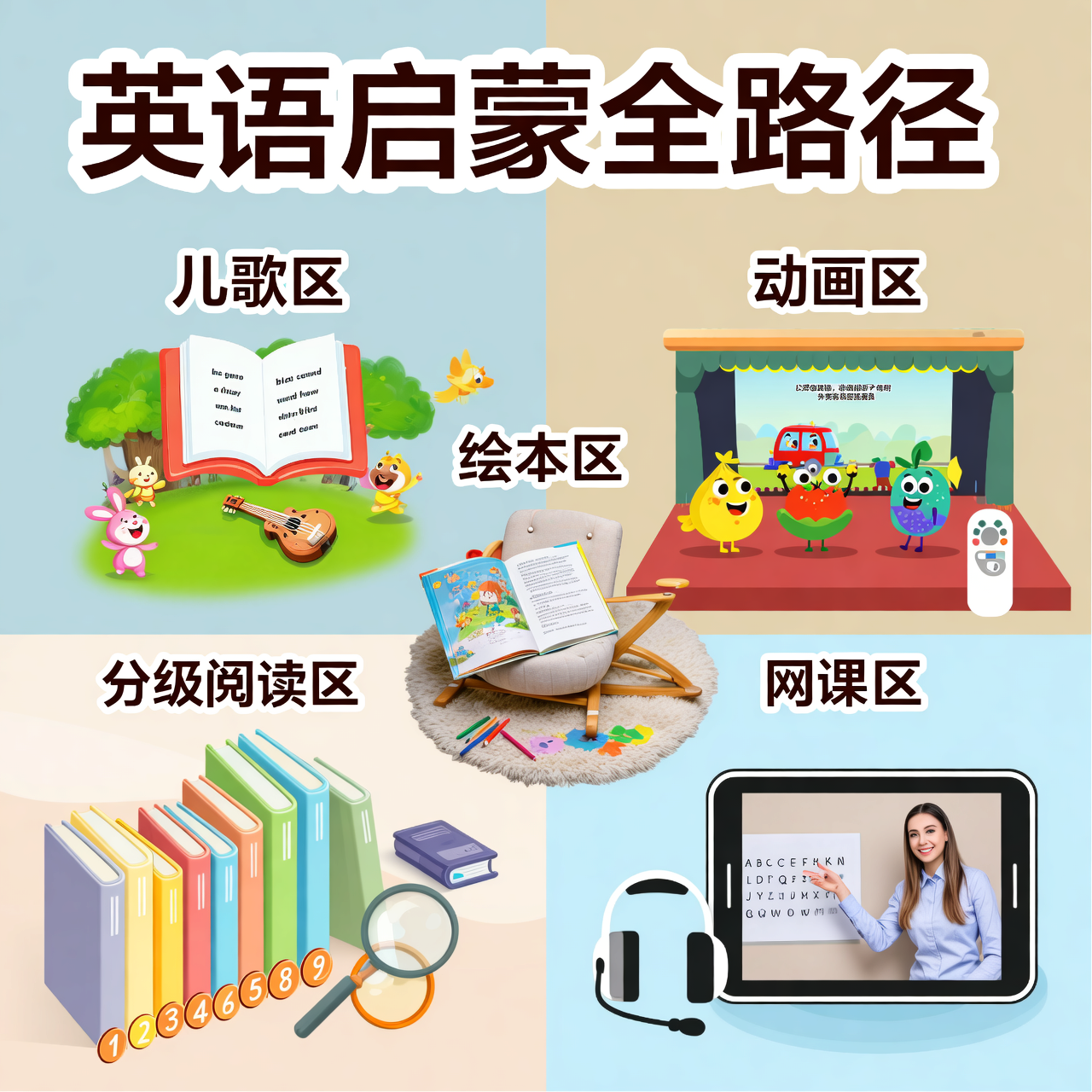 儿歌、动画、绘本、分级阅读、网课：英语启蒙全路径